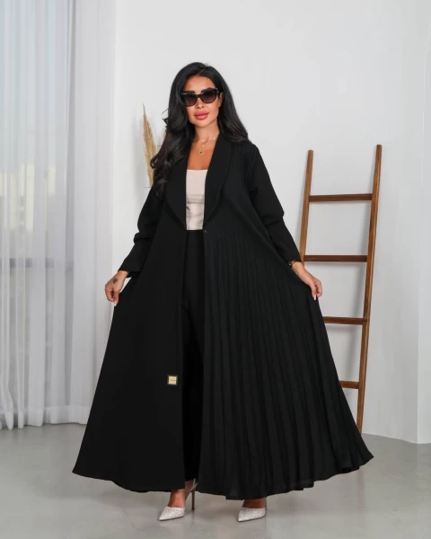 عباية بليزر بخام كريب بليسية كلوش باللون الاسود C:IB150 Black
