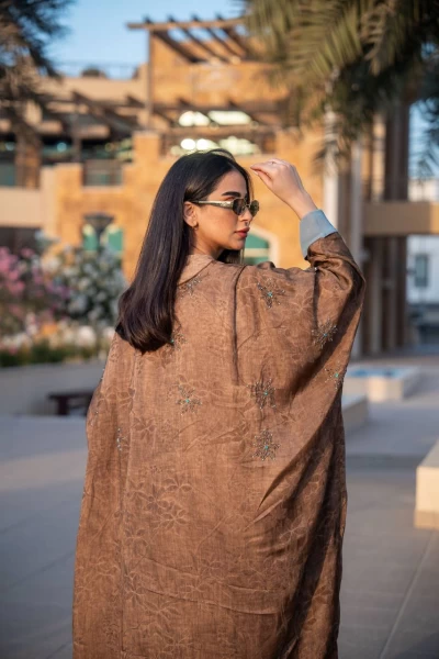 عباية بخام كريب جاكار باللون البني C:IB312 Brown
